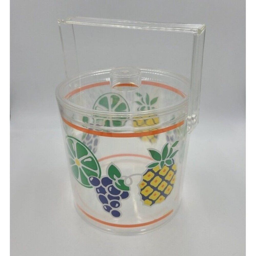 Vintage Stotter Ice Bucket Lid Clear Pineapple Grapes Limes Acrylic Lucite 8"
